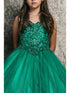 Petite Adele Big Girls Emerald Green Embroidered Bodice Glitter Tulle Gown 8-16 - SophiasStyle.com